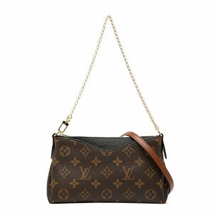 Louis Vuitton Monogram Pallas Clutch Shoulder Bag Brown Black Leather